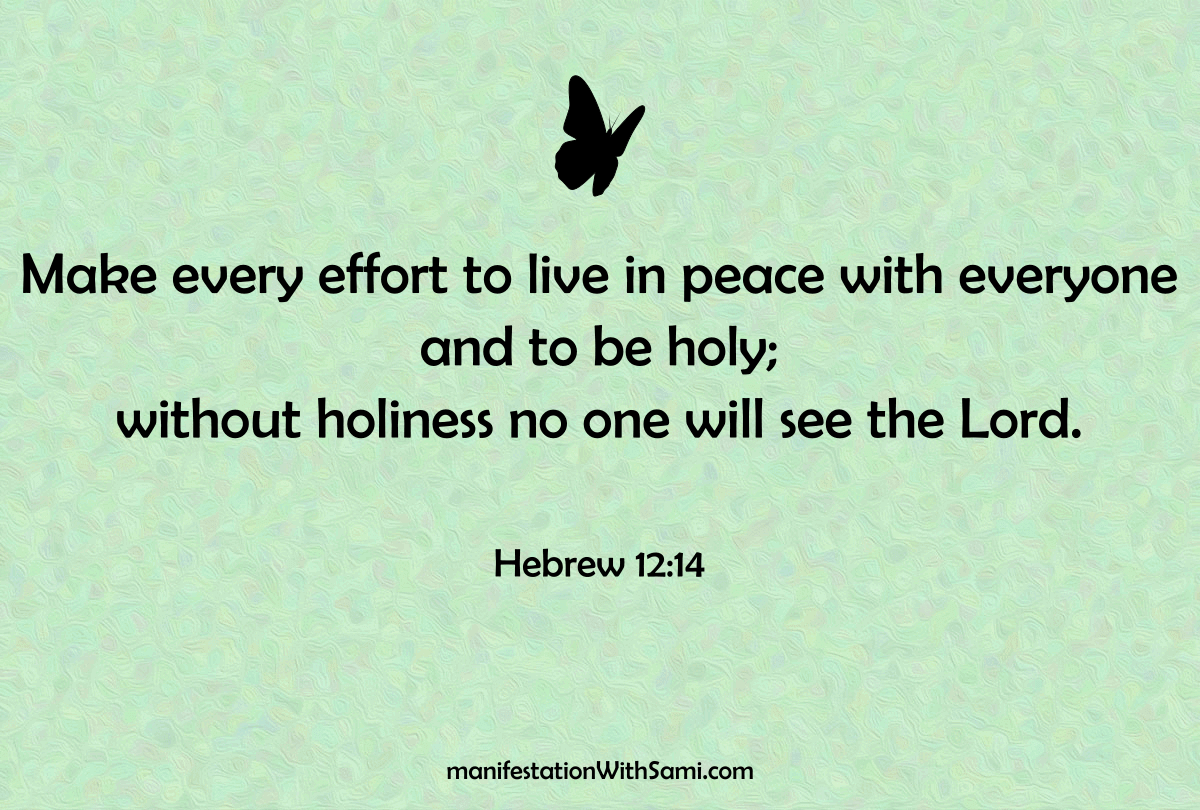 "Make every effort to live in peace with everyone and to be holy; without holiness no one will see the Lord." Hebrew 12:14